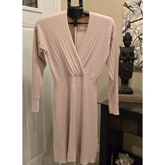 Lucky Brand Sweater Dress  PM Large Womens Beige Cable Knit V-Neck Long Sleeve - Picture 1 of 4